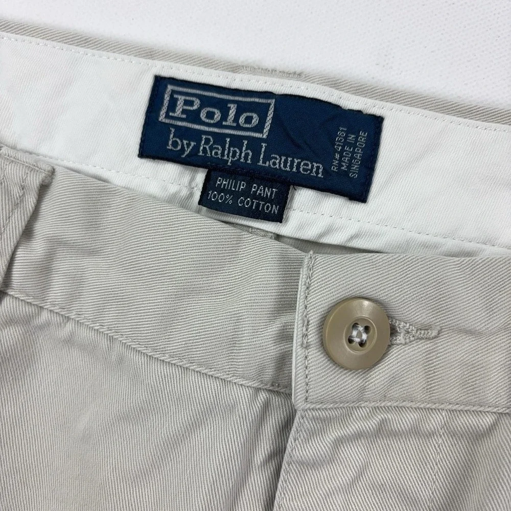 Polo Ralph Lauren Pants Mens 35x28 Beige Classic Chino Canvas Flat Front Casual